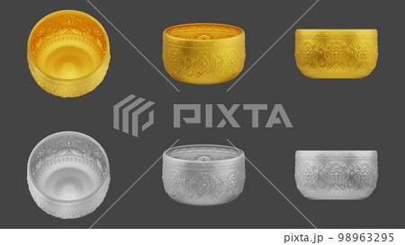 set of element of gold and silver bowl from image traced 3d. songkran festival thailand travel. set of element of gold and silver bowl from image traced 3d. songkran festival thailand travel. 98963295