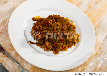 Tasty braised white cabbage with carrot and onion 98963745