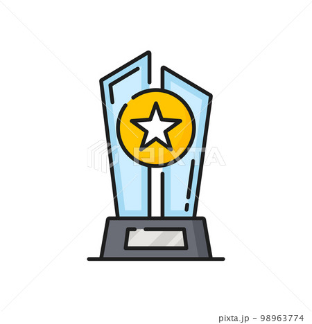 Award trophy golden star and glass statue, champion glory in competition, sport championship reward. Hollywood fame in film, celebrity and leadership prize 98963774