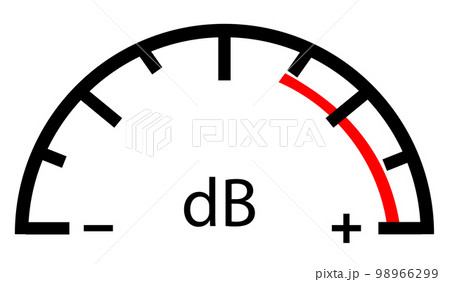 Decibel meter scale icon on white background. Gauge sound symbol. Sign volume amplifier sign. db logo. flat style. Decibel meter scale icon on white background. Gauge sound symbol. Sign volume amplifier sign. db logo. flat style. 98966299