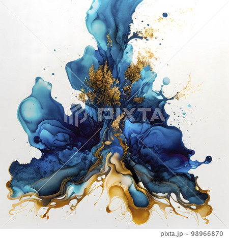 背景素材　アルコールインクアート　青と金色「AI生成画像」 98966870