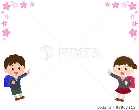 桜のフレーム ランドセルを背負う元気な小学生の男の子と女の子 イラスト 桜のフレーム ランドセルを背負う元気な小学生の男の子と女の子 イラスト 98967315