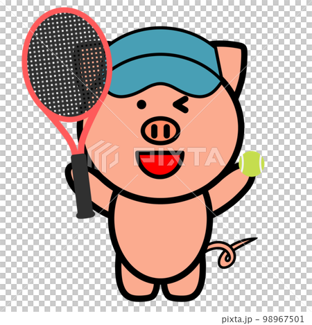テニスラケットを持つブタのイラスト 98967501