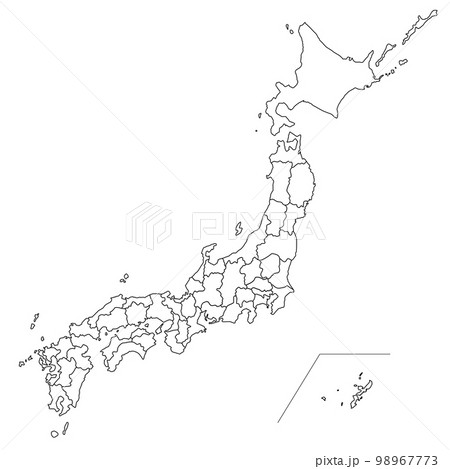 パーツ毎に分割できる日本地図のシルエットイラスト（県境入り）　パーツ分け 98967773