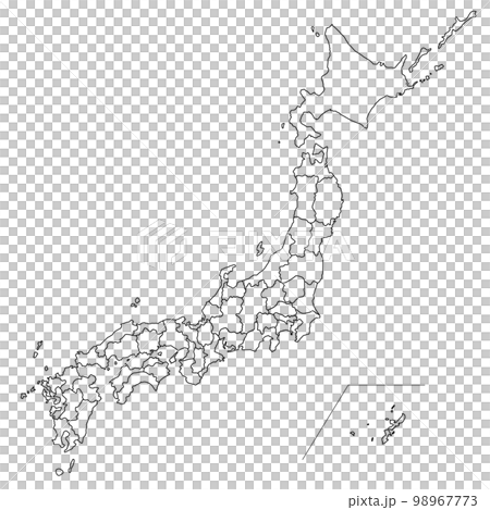 パーツ毎に分割できる日本地図のシルエットイラスト（県境入り）　パーツ分け 98967773