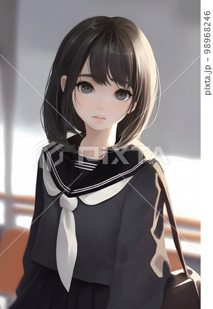 动漫美少女角色素材100例 海外人物イラスト素材画集モノクロ女の子