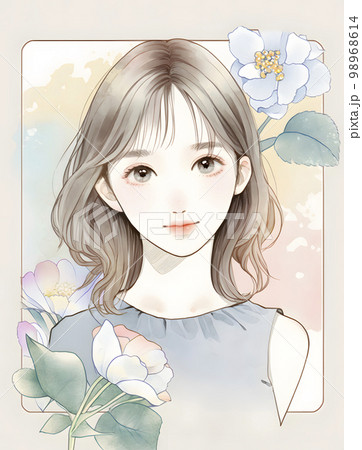 綺麗な花に包まれた女性 水彩画イラスト「AI生成画像」 綺麗な花に包まれた女性 水彩画イラスト「AI生成画像」 98968614