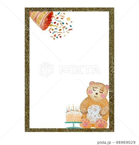 Frame gold bear petard cake watercolor sketch Frame gold bear petard cake watercolor sketch 98969029
