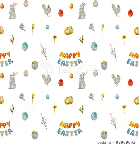 Happy Easter title rabbit cute watercolor pattern 98969042
