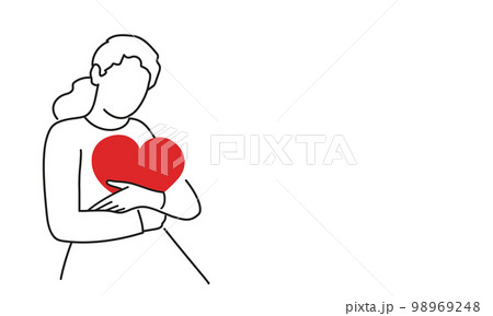 Cute woman embraces a big red heart with love Cute woman embraces a big red heart with love 98969248