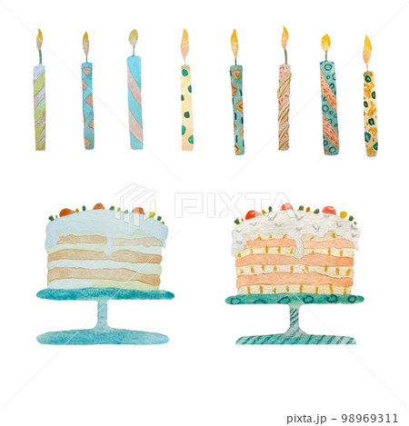 Cake candle texture birthday sketch set watercolor Cake candle texture birthday sketch set watercolor 98969311