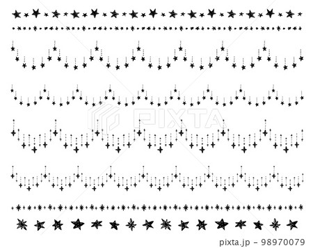 モノクロ流れ星のライン・飾り罫ペン画イラストセット 98970079
