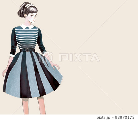 60年代スタイルのファッションの女の子「AI生成画像」のイラスト素材 [98970175] - PIXTA