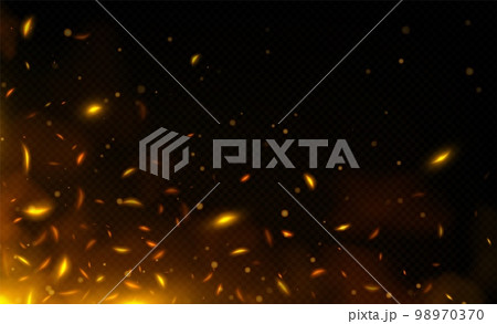 Realistic fire sparks orange flame light and smoke 98970370