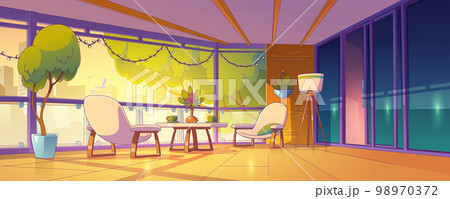 Romantic date of love couple on balcony 98970372
