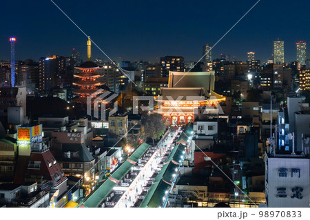 浅草文化観光センター展望テラスからみた浅草寺(夜景) 浅草文化観光センター展望テラスからみた浅草寺(夜景) 98970833