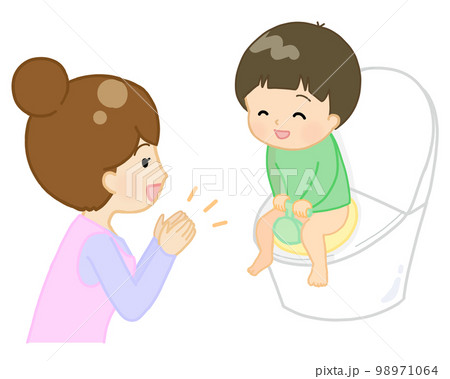 トイレで用を足した子どもを褒める保育士 98971064