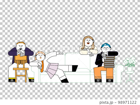 リビングで寛ぐ家族_笑顔 98971122