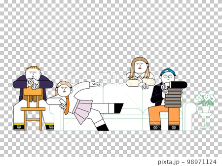 リビングに集まる不満顔の家族 98971124