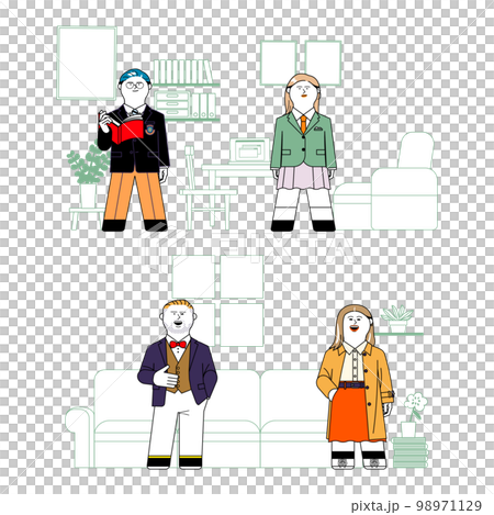 中高生のいる家族のイラストセット 中高生のいる家族のイラストセット 98971129