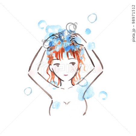 髪を洗う女性の水彩イラスト 98971512