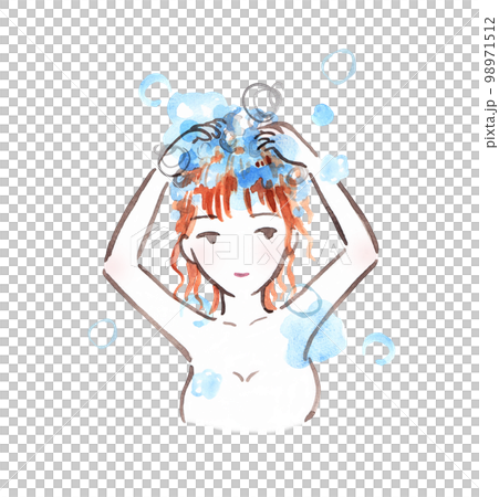 髪を洗う女性の水彩イラスト 98971512