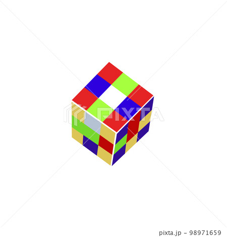 Rubik s cube drawing, cartoon flat vector illustration isolated on white background. 98971659