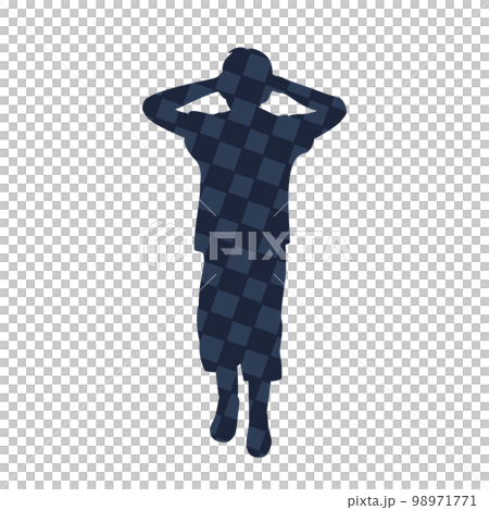 耳をふさぐ子供のシルエットイラスト　チェック柄 98971771