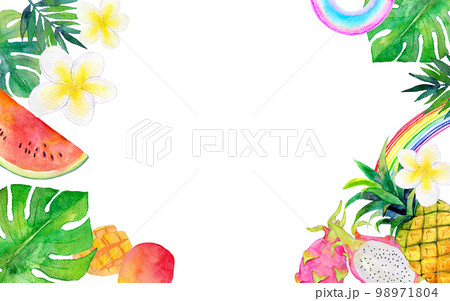 トロピカルな背景素材 水彩イラスト トロピカルな背景素材 水彩イラスト 98971804