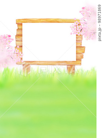 青空と桜と掲示板　水彩イラスト 98971869