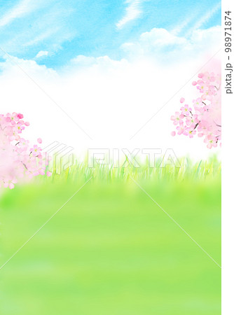 青空と桜と掲示板　水彩イラスト 98971874
