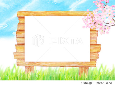 青空と桜と掲示板　水彩イラスト 98971878