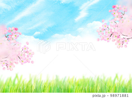 青空と桜と掲示板 水彩イラスト 青空と桜と掲示板 水彩イラスト 98971881