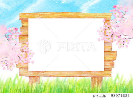 青空と桜と掲示板 水彩イラスト 青空と桜と掲示板 水彩イラスト 98971882