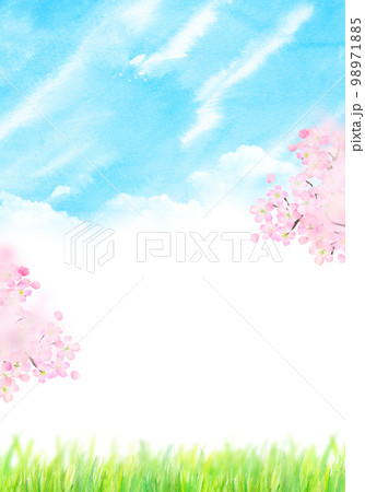 青空と桜と掲示板　水彩イラスト 98971885