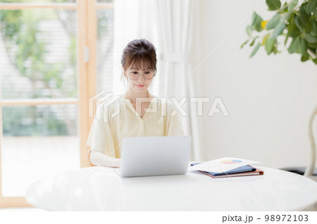 テレワーク パソコンで仕事をする女性 テレワーク パソコンで仕事をする女性 98972103