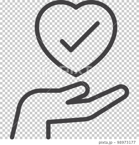 heart with check mark above on hand, simple line transparent icon heart with check mark above on hand, simple line transparent icon 98973177