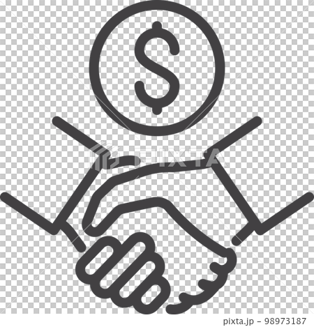 hand shake and money coin above, business partnership, simple line transparent icon hand shake and money coin above, business partnership, simple line transparent icon 98973187