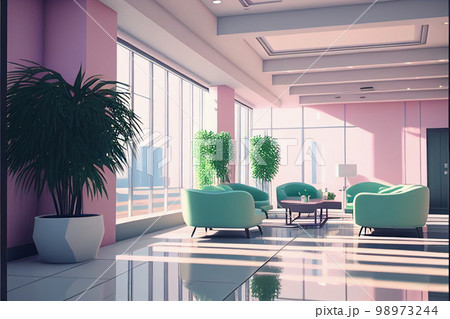 空港ラウンジの建築パース　パステルカラー　AI画像 98973244