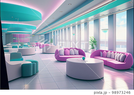 空港ラウンジの建築パース　パステルカラー　AI画像 98973246