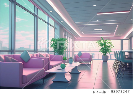 空港ラウンジの建築パース　パステルカラー　AI画像 98973247
