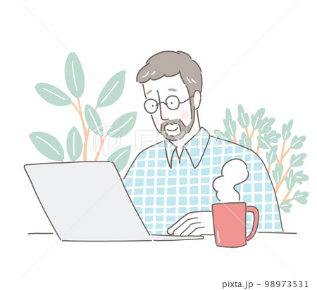 デスクワーク　男性　観葉植物 98973531