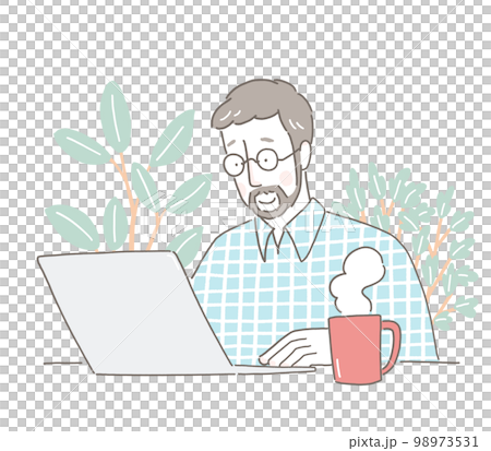 デスクワーク　男性　観葉植物 98973531