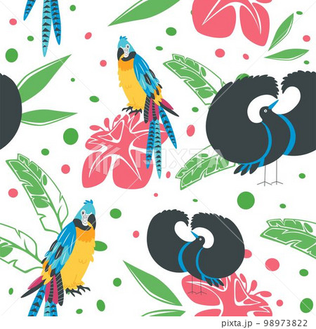Exotic and tropical birds foliage seamless pattern 98973822