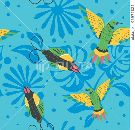 Parrots and hummingbirds, tropical flora print Parrots and hummingbirds, tropical flora print 98973823