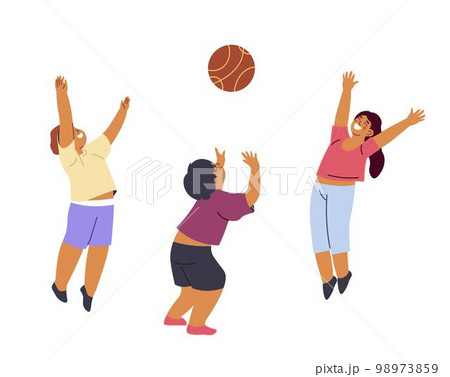 Kids playing with basketball ball, leisure time Kids playing with basketball ball, leisure time 98973859