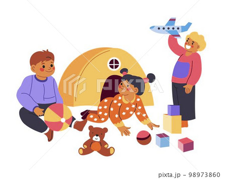 Children playing toys and communicating, vector 98973860