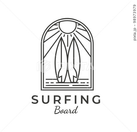 Two surfboard line art logo vector illustration design, sea, beach, icon, symbol 98973979