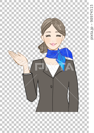 A woman in a scarf suit guides you with a smile. 98974515