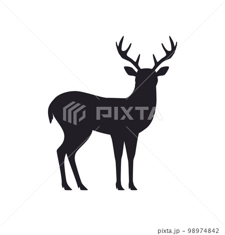 Black silhouette of forest deer or reindeer, vector illustration isolated. 98974842